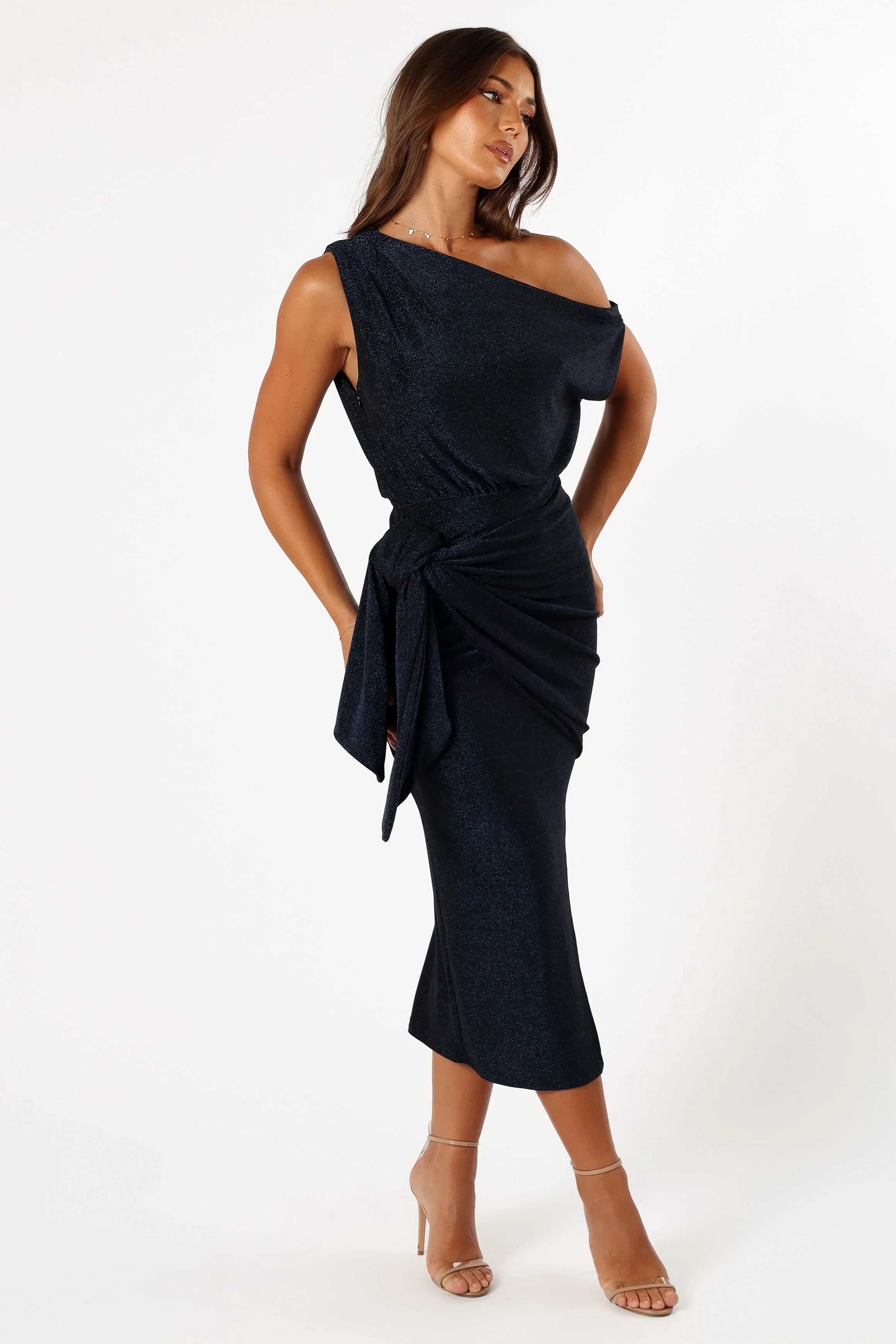 Santiago Off Shoulder Midi Dress Navy