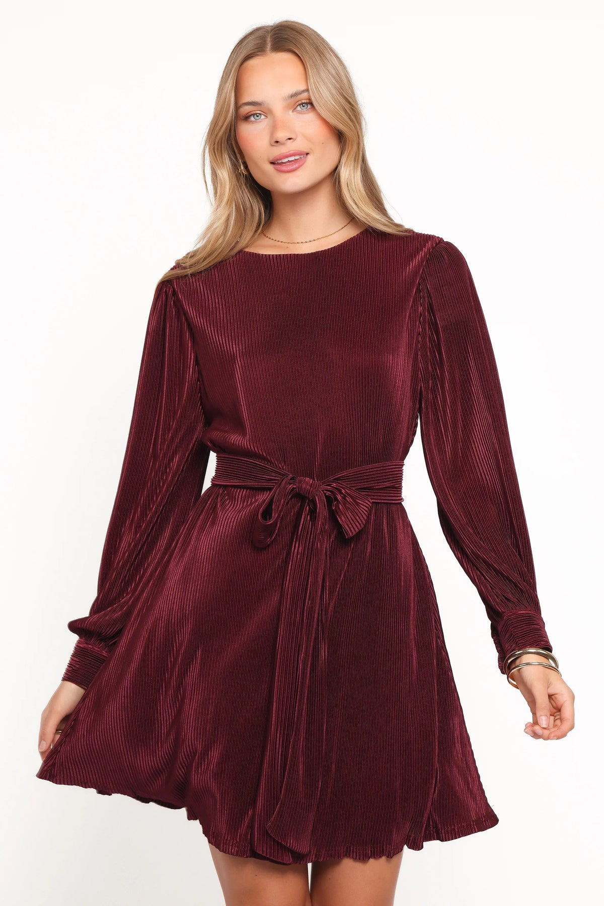 Joy Plisse Mini Dress Burgundy