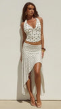 Melody Flounce Midi Skirt Cream Black Polka