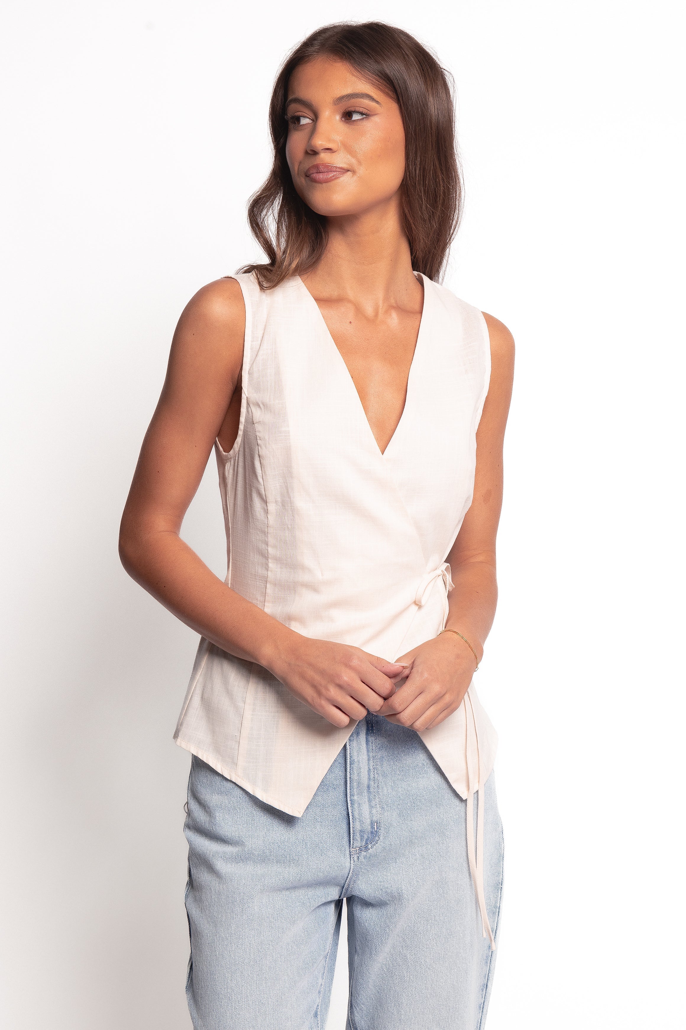 Vanni Wrap Front Linen Top Cream