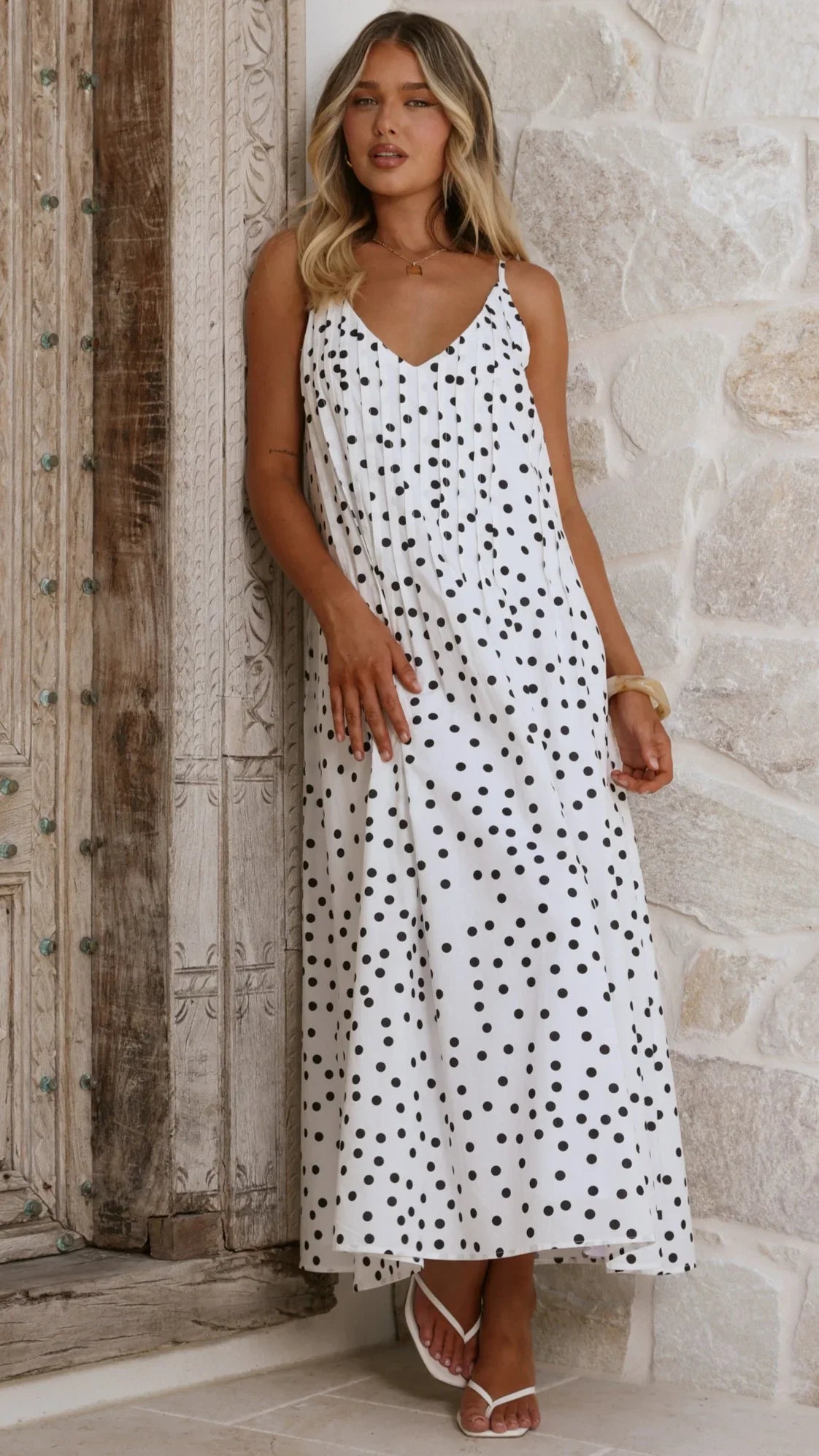 Dimmi Maxi Dress White Black Polka