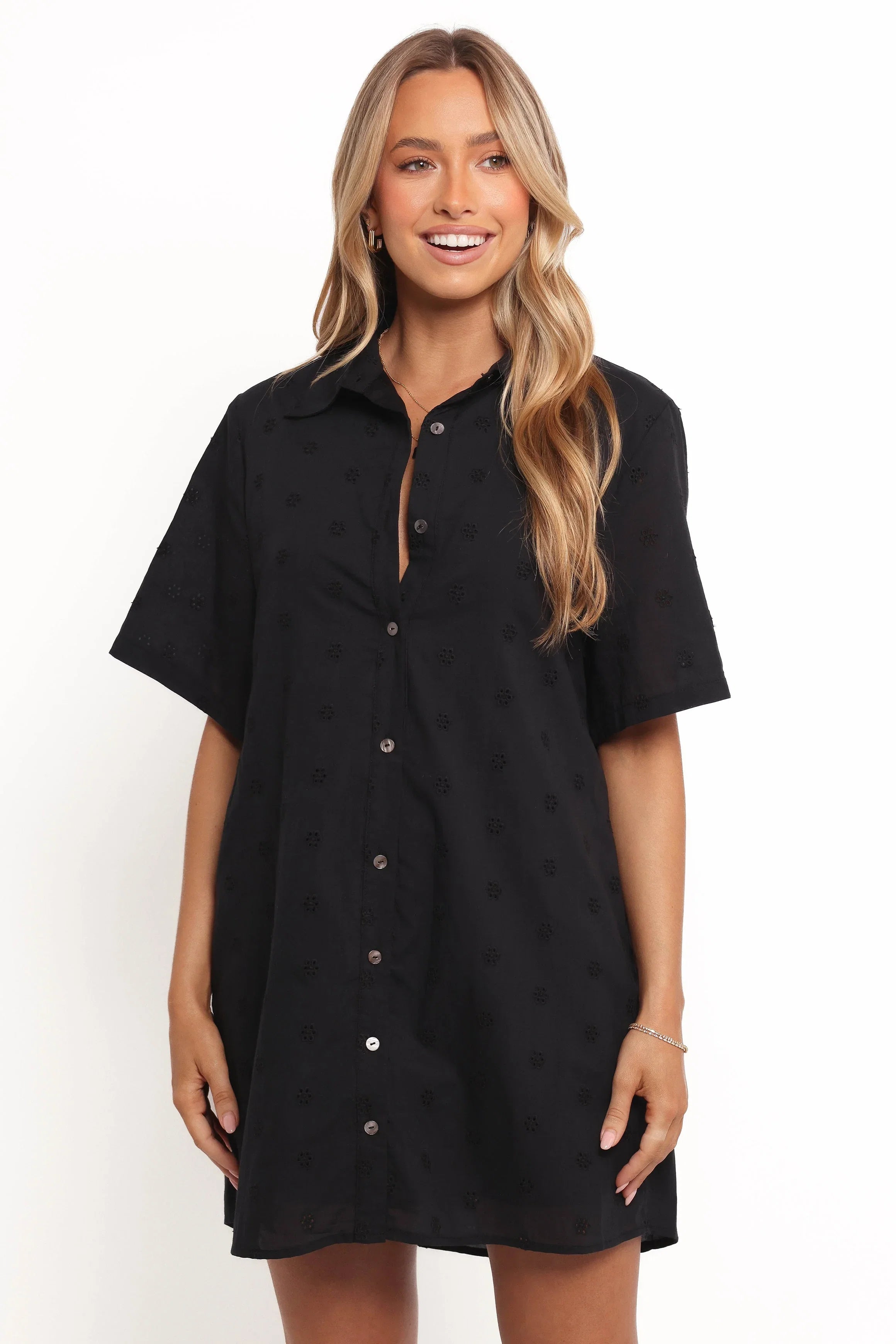 Grady Collared Shirt Dress Black