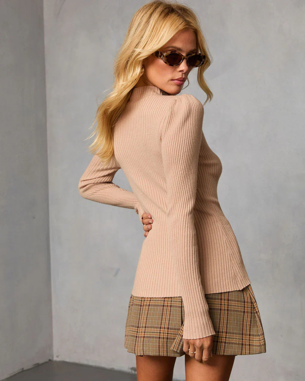 Honey Knit Ribbed Puff Sleeve Sweater
