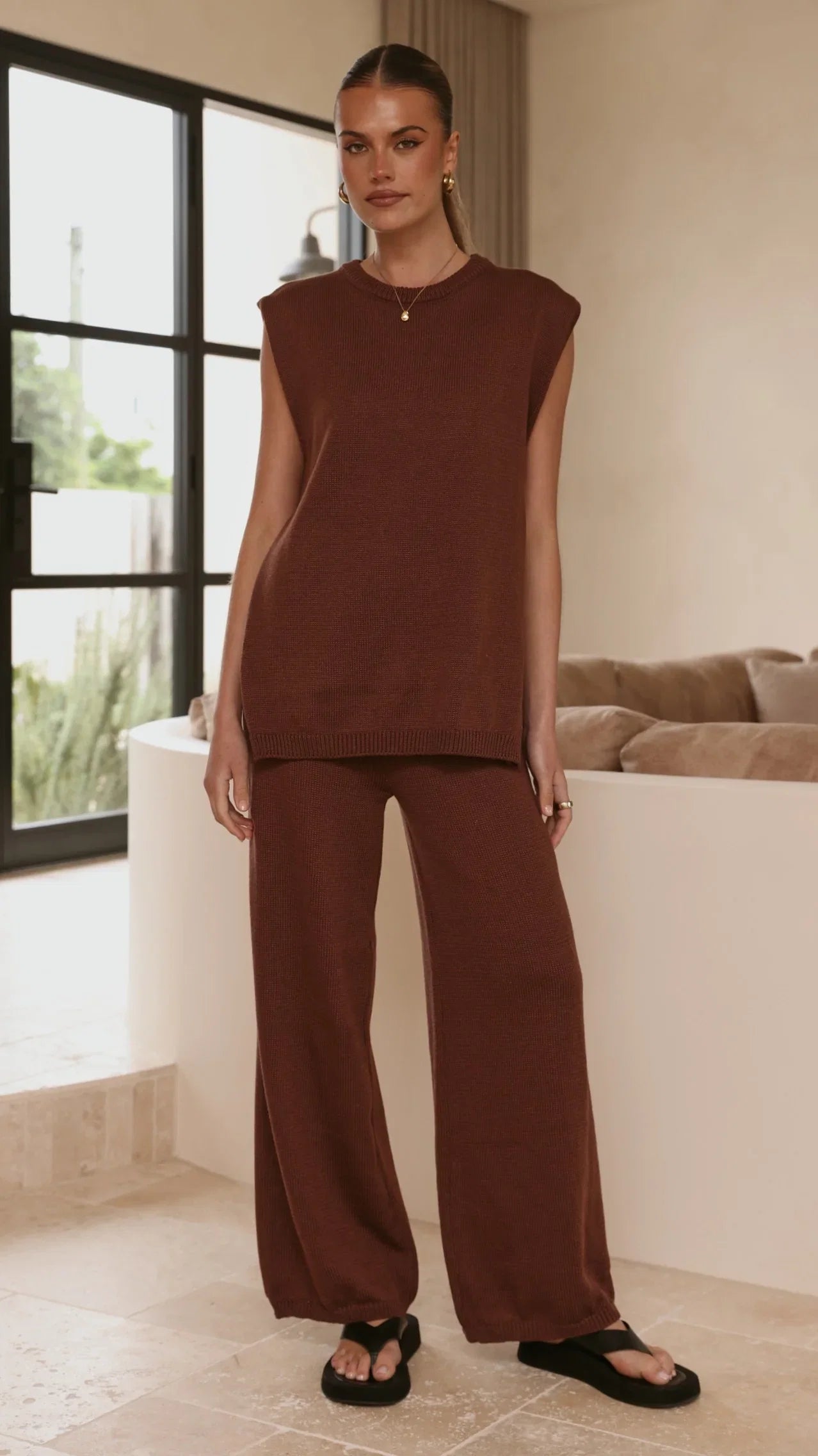 Florentine Knit Vest and Pants Set Chocolate
