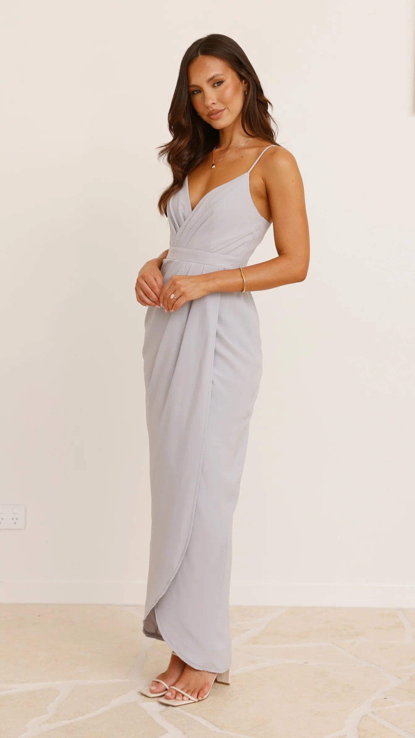 Charlotte Draped Maxi Dress Silver