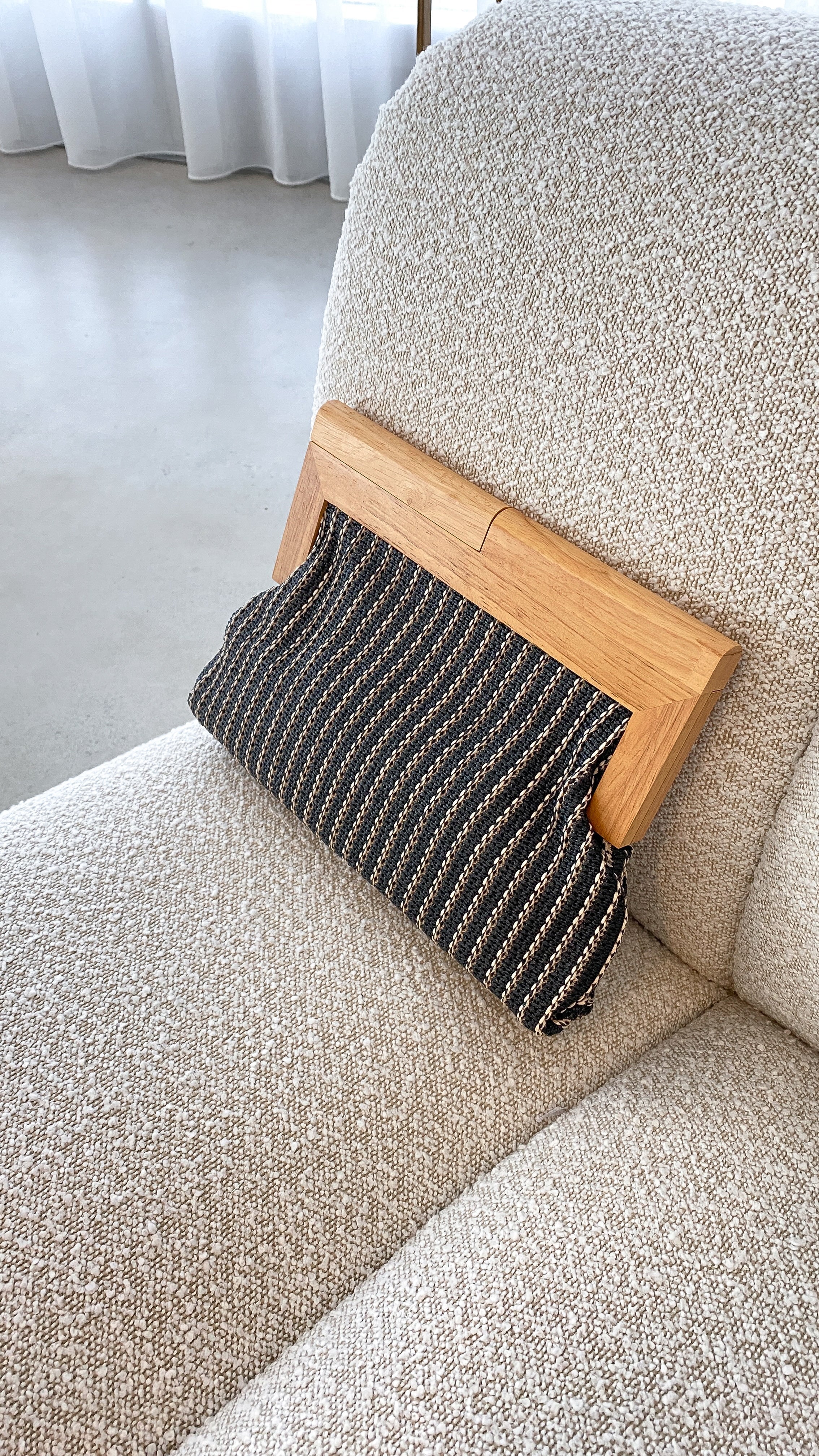 Zoey Thin Stripe Timber Frame Clutch Black