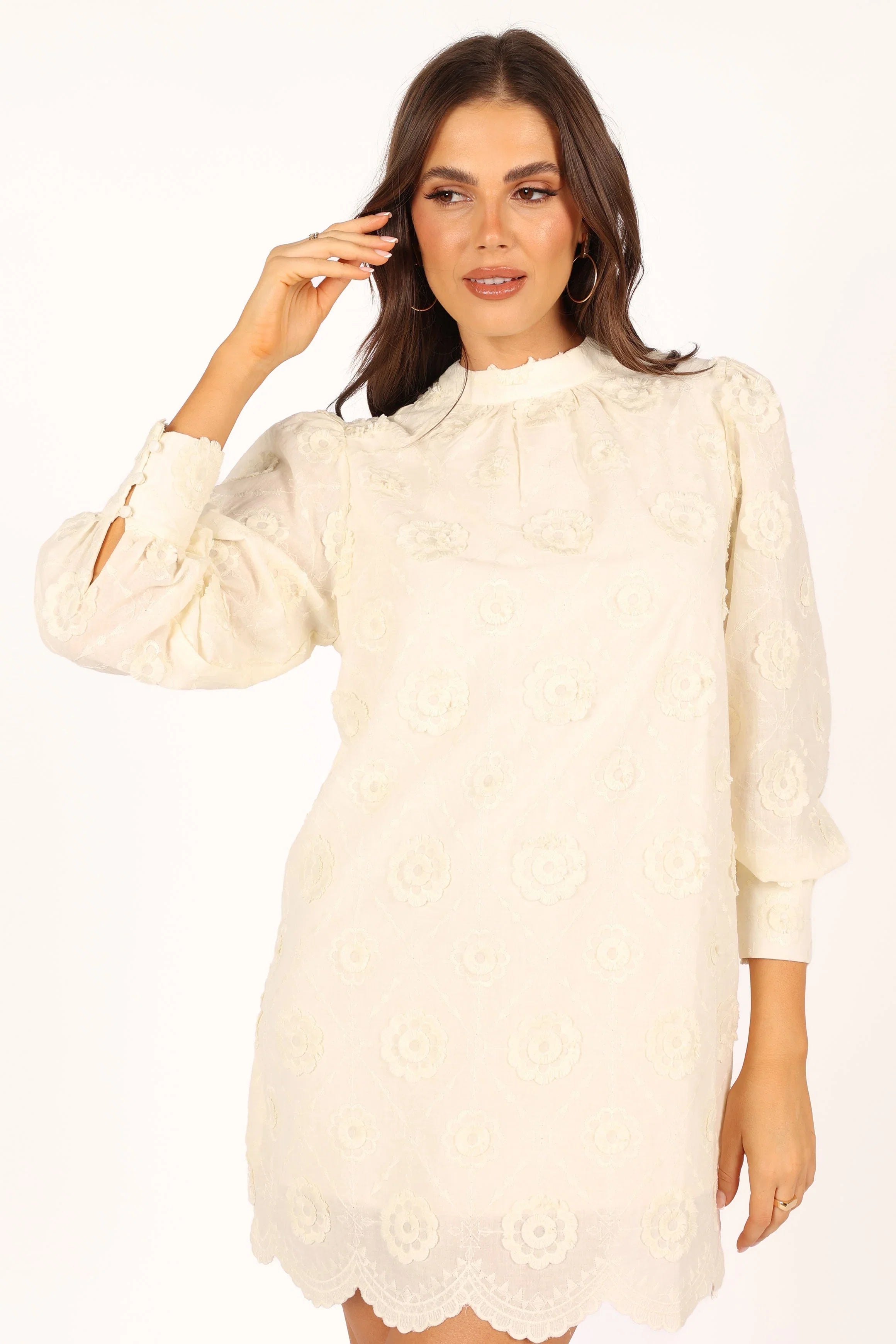 Stefania Long Sleeve Mini Dress Cream
