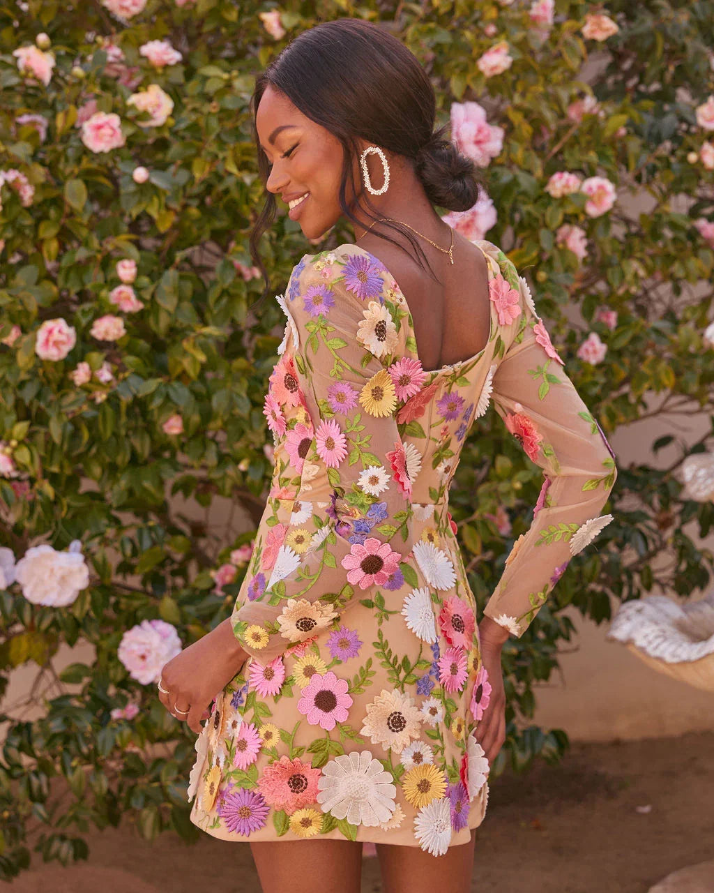 Bloom Ahead Mesh Floral Applique Mini Dress