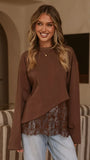Javi Long Sleeve Lace Top Brown