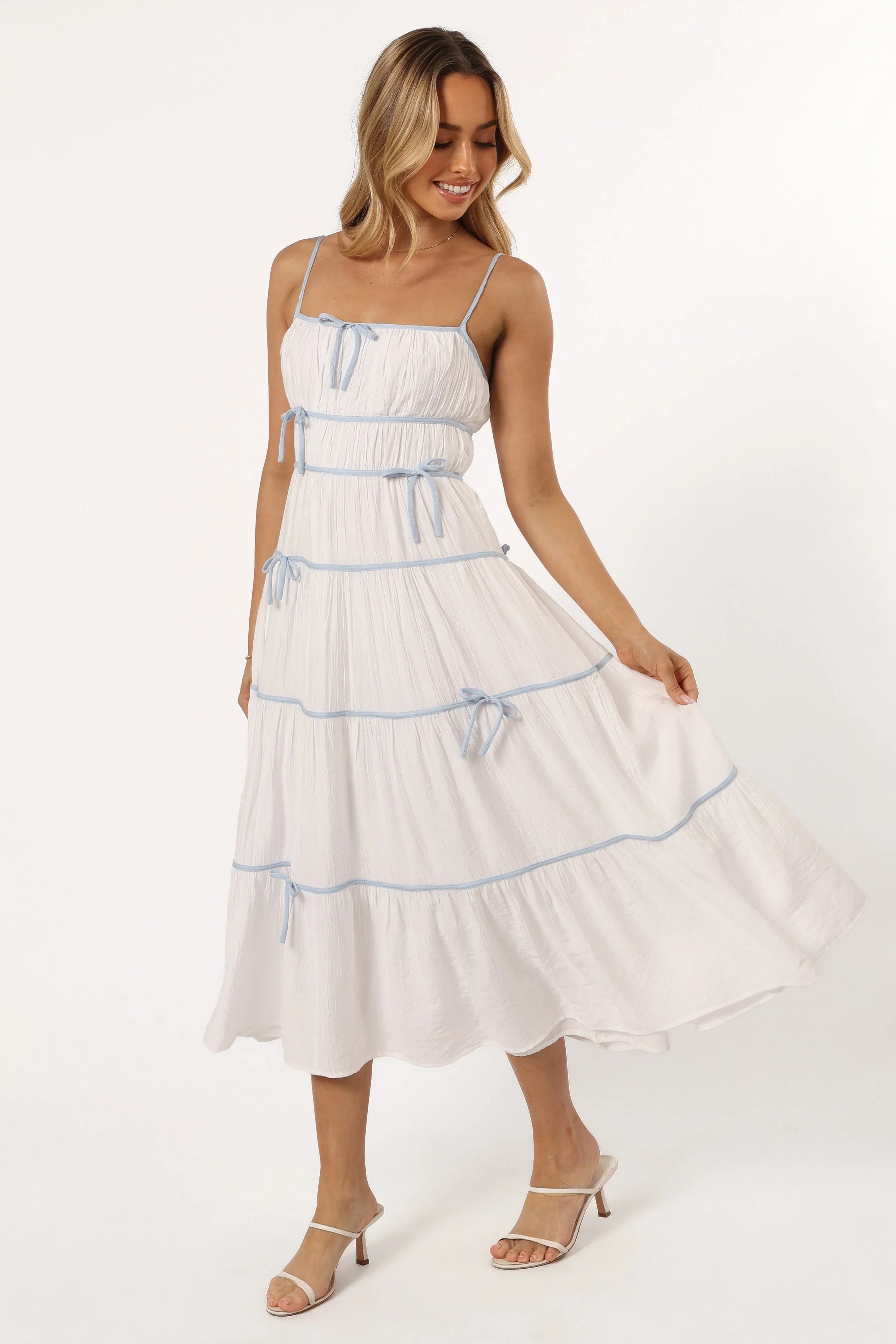 Aubree Midi Dress White Blue