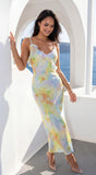 Floravie Watercolor Floral Maxi Dress Blue Multi