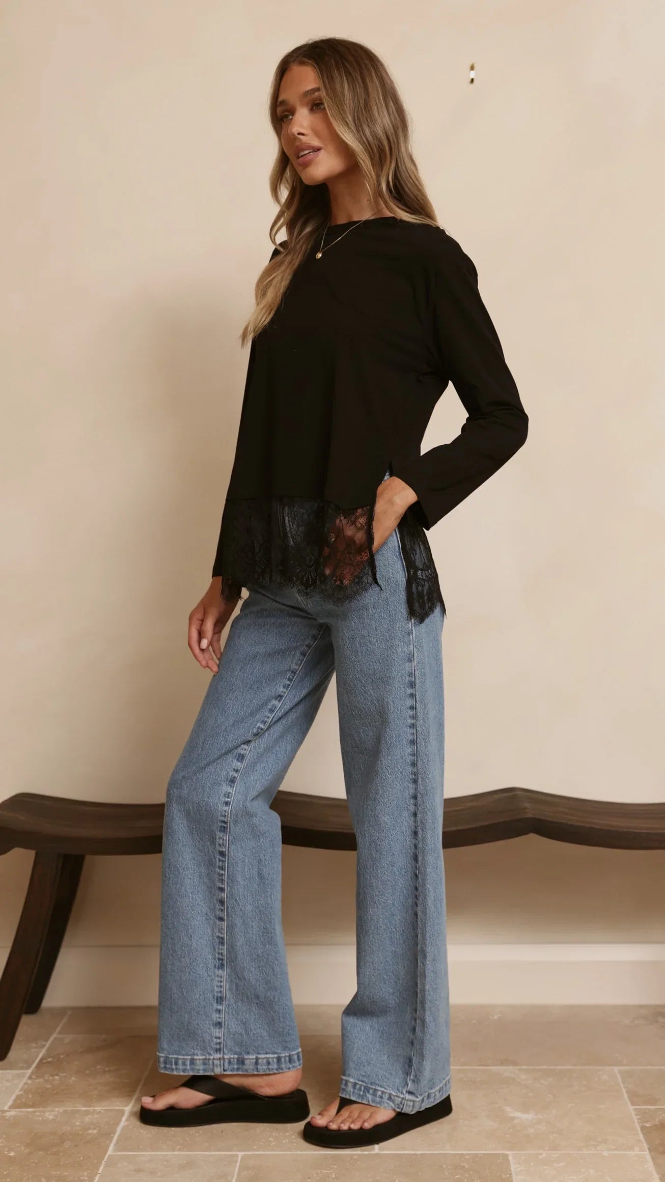 Alina Lace Trim Top Black