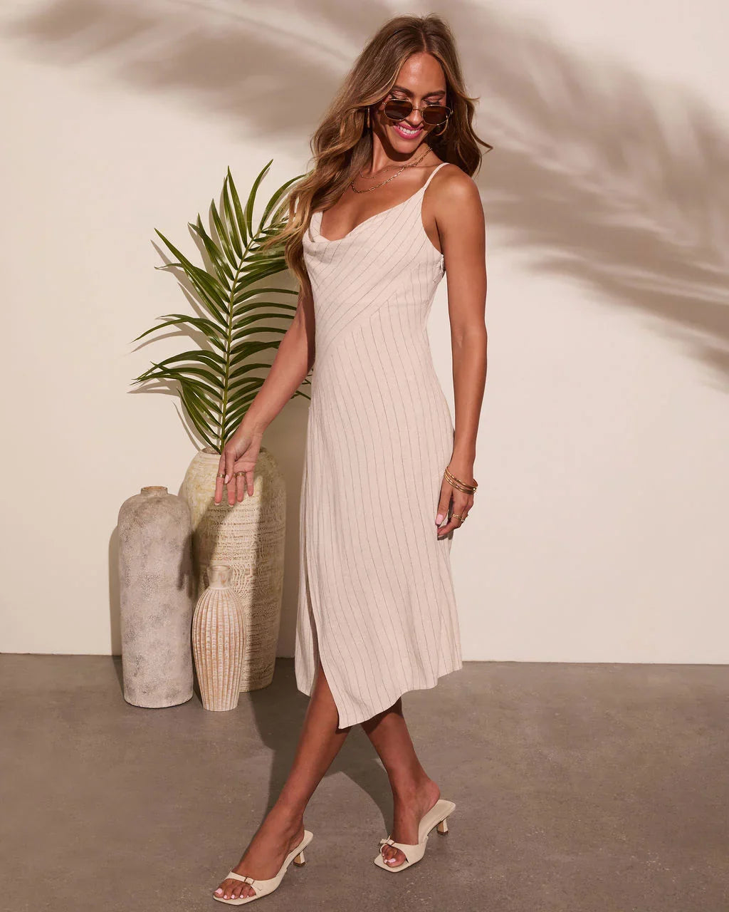 Solmara Pinstripe Midi Dress