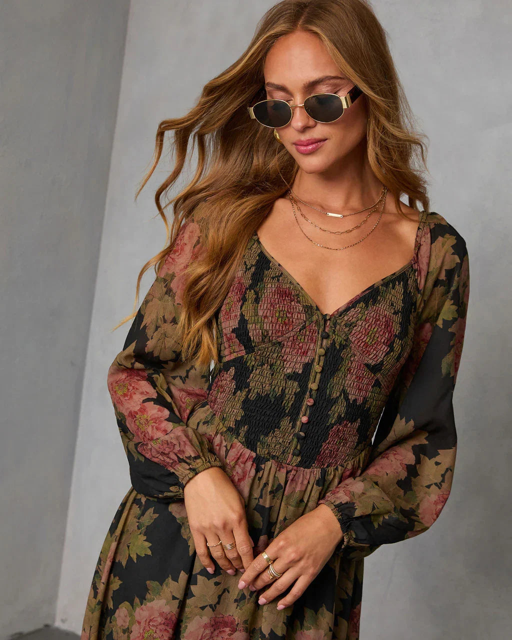 Mekia Printed Smocked Maxi Dress