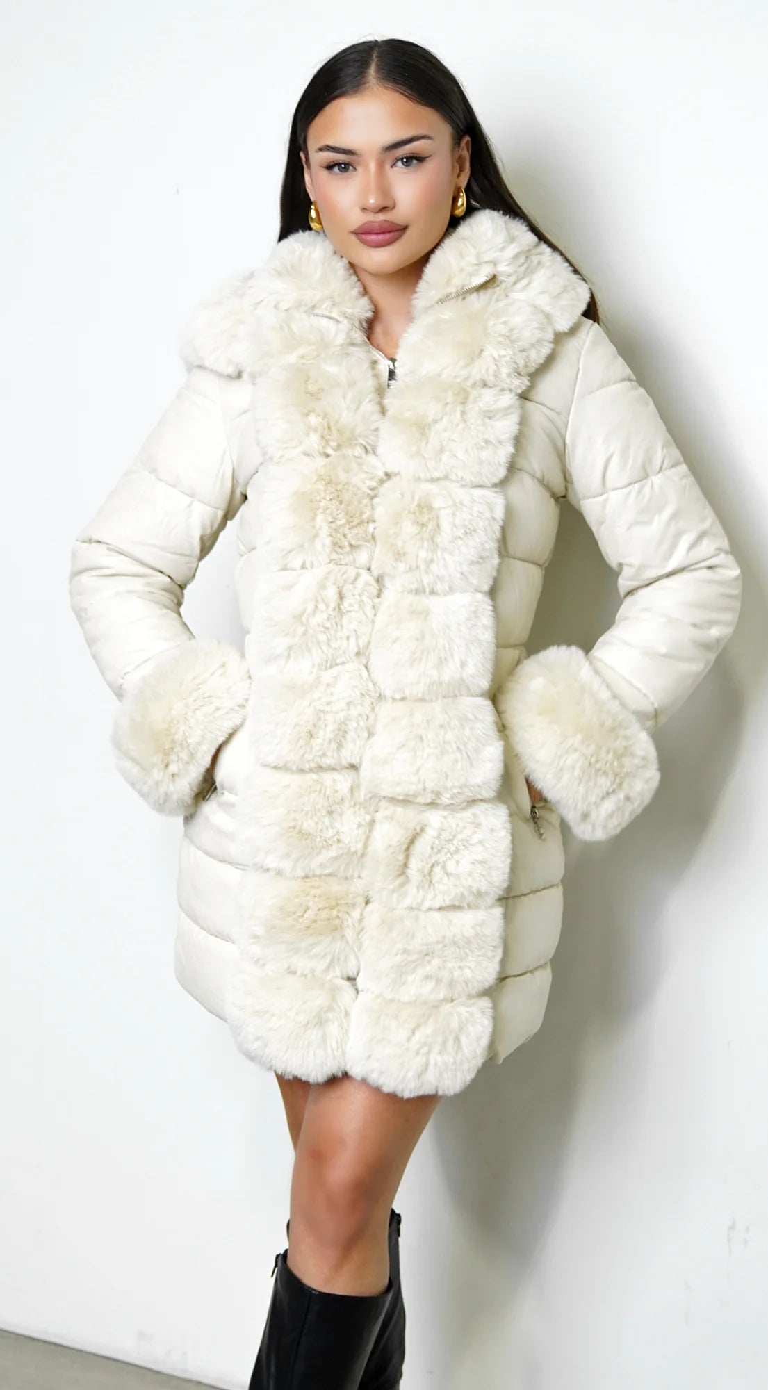 Glacier PU Puffer Fur Jacket Cream
