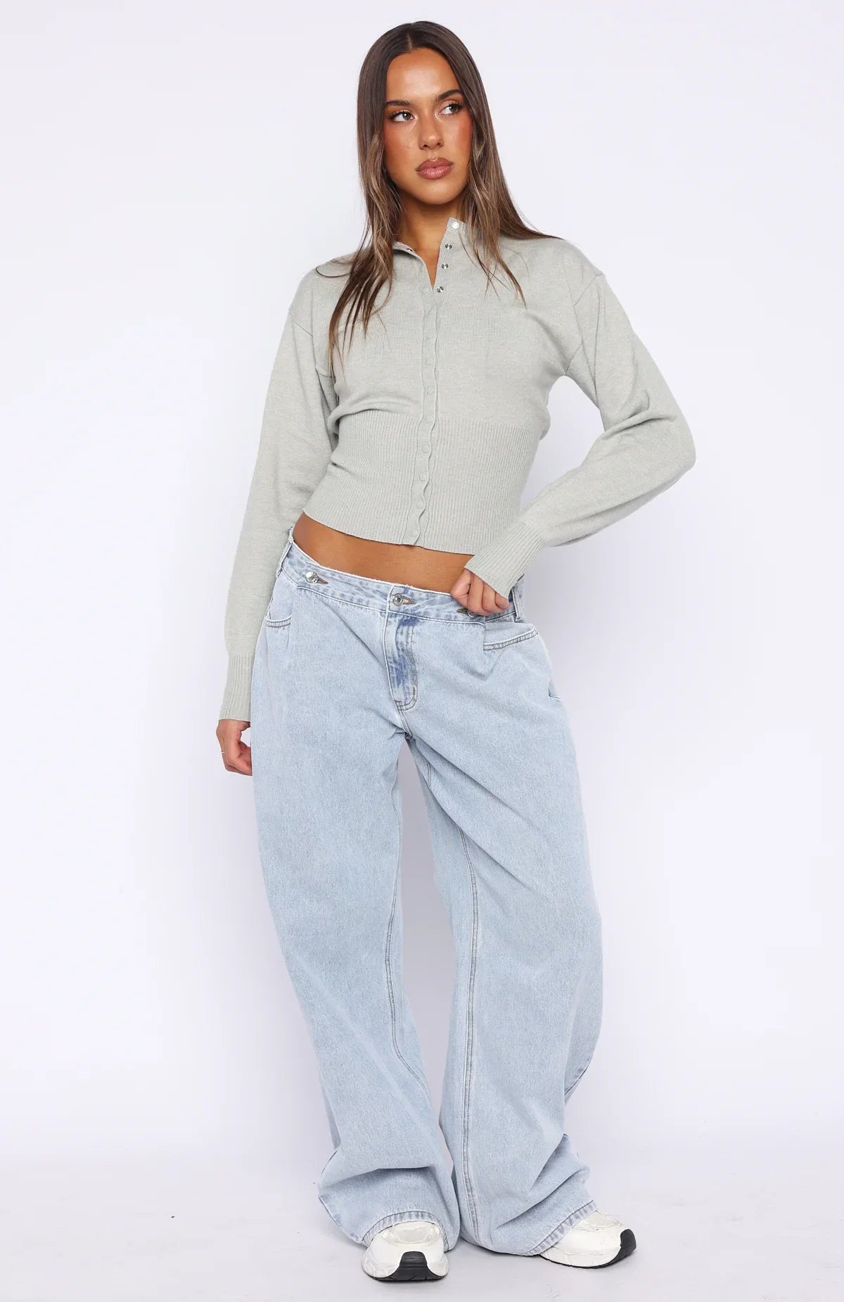 Cindy Cinched Knit Top Grey