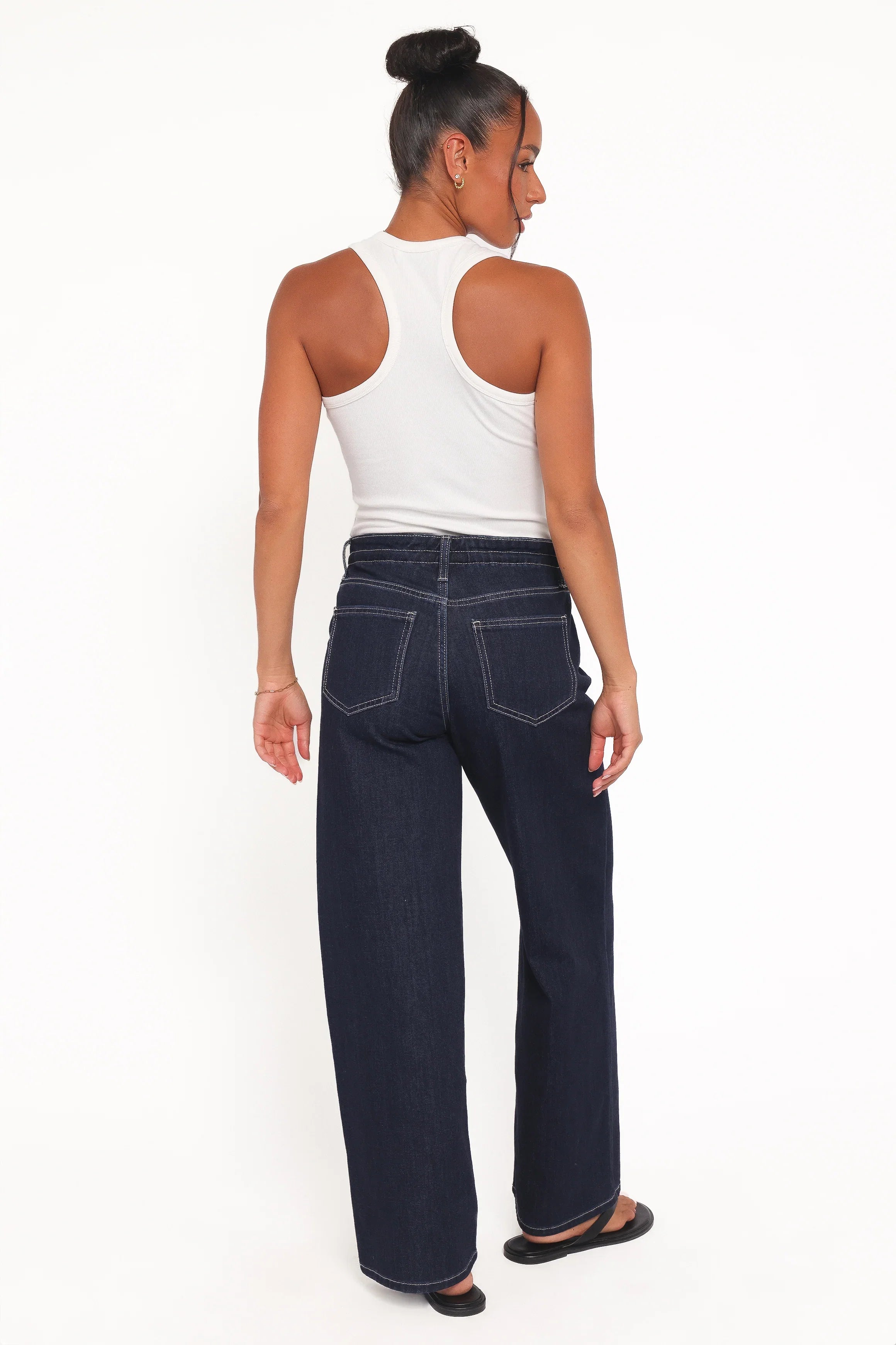 Clover Drawstring Wide Leg Jeans Dark Wash