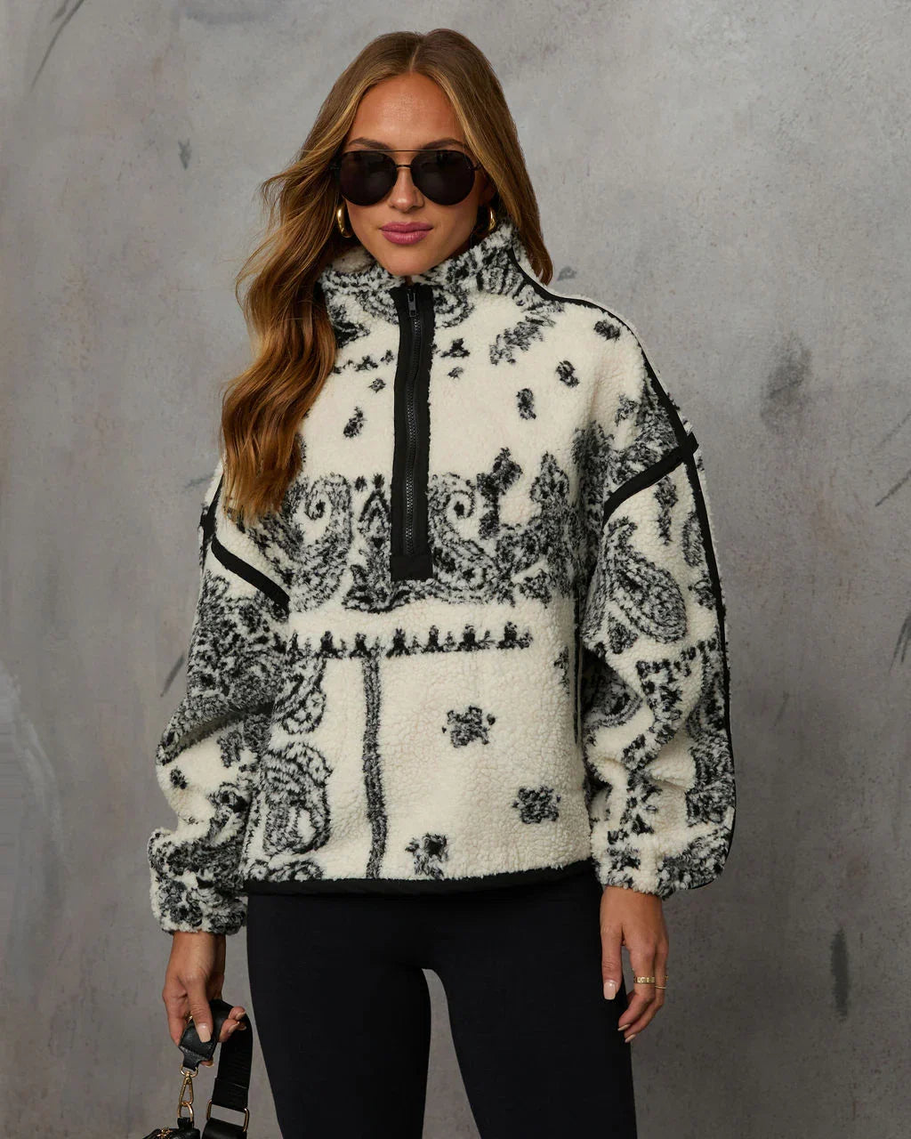 Brianna Sherpa Paisley Quarter Zip Sweatshirt
