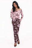 Navida Mesh Midi Skirt Pink Brown Floral