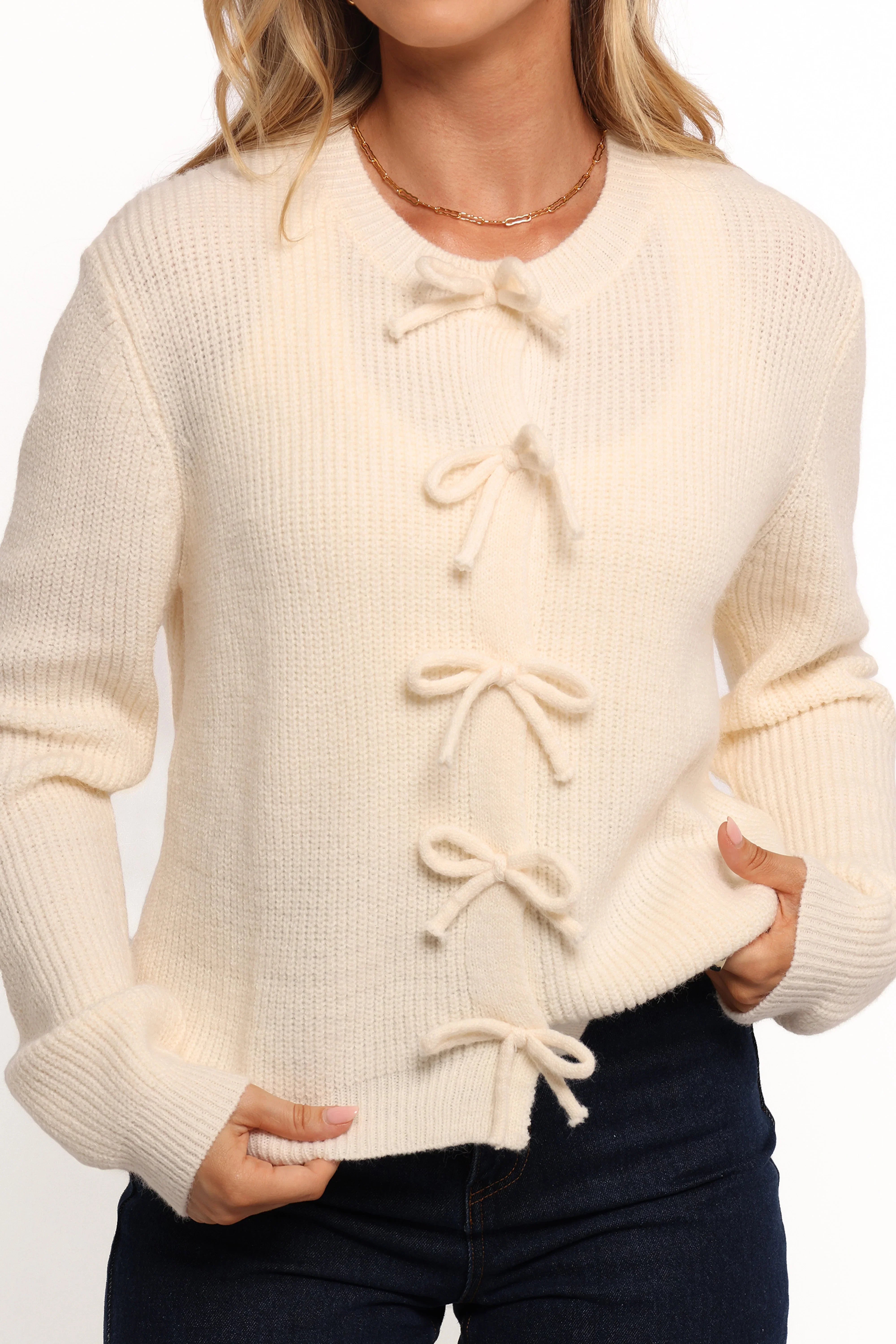 Wilde Bow Front Cardigan Off White
