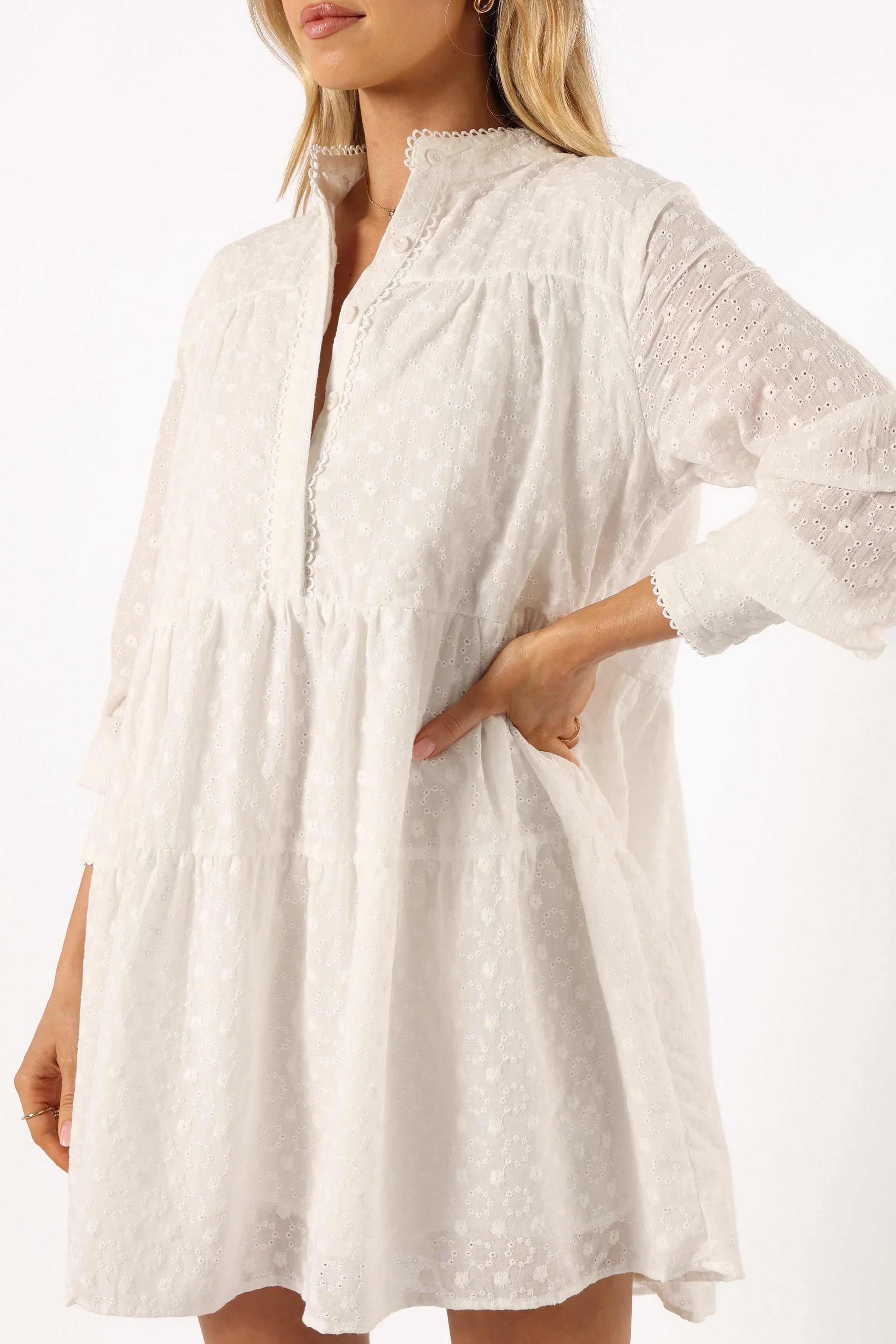 Delia Long Sleeve Mini Dress White