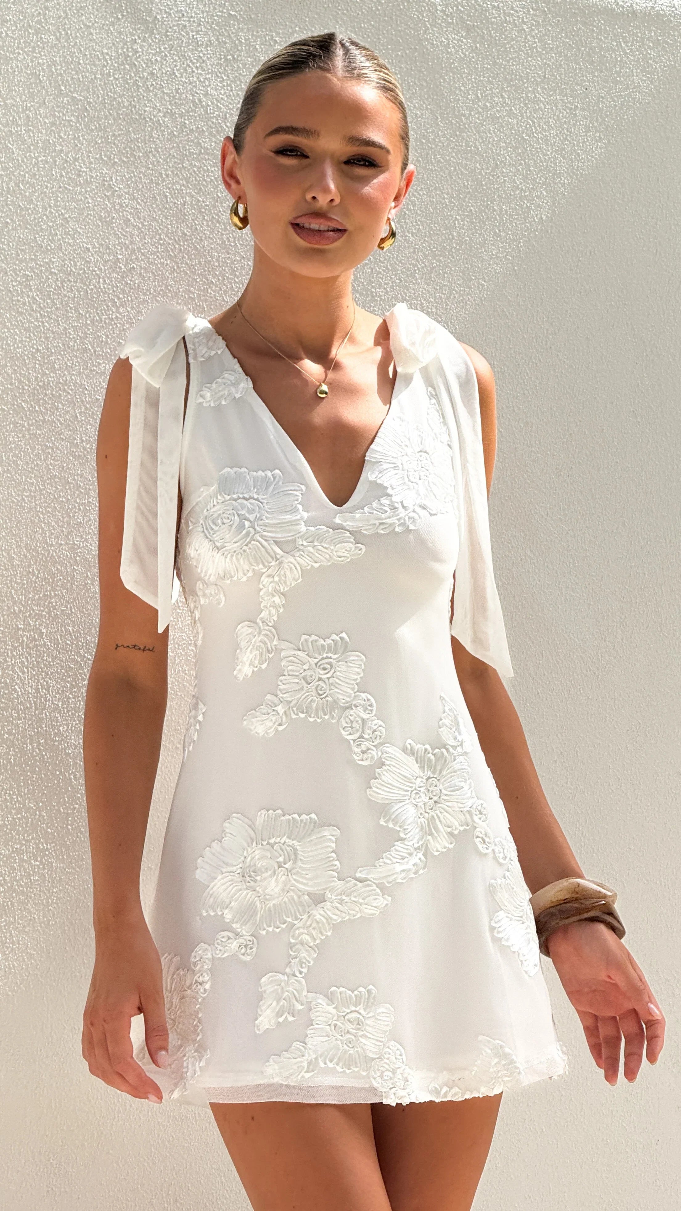 Usha Tie Strap Mini Dress White