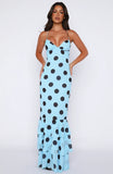 Power Ballad Maxi Dress Baby Blue Choc Polka Dot