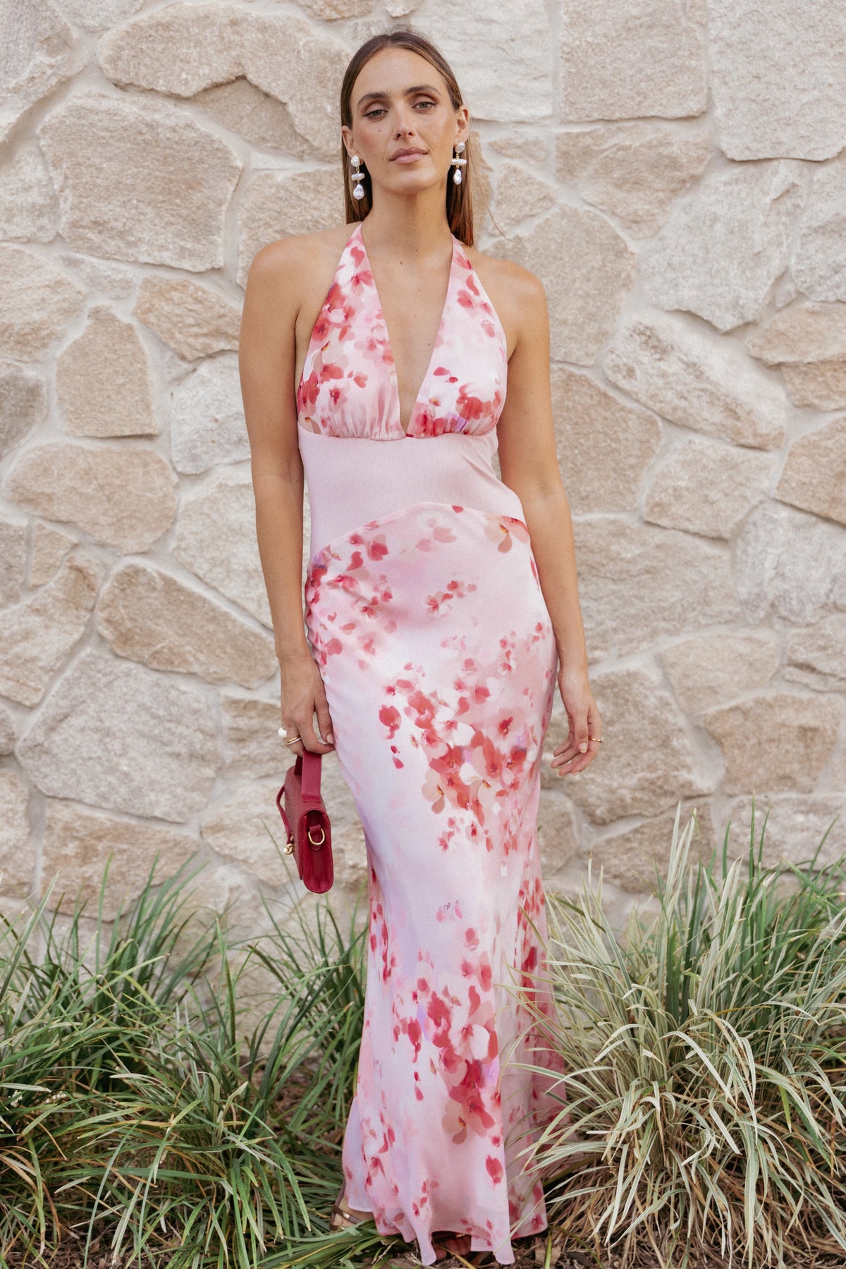 Gwyneth Halterneck Maxi Dress Pink Floral