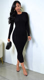 Alexandra Long Sleeve Knit Cable Midi Dress Black