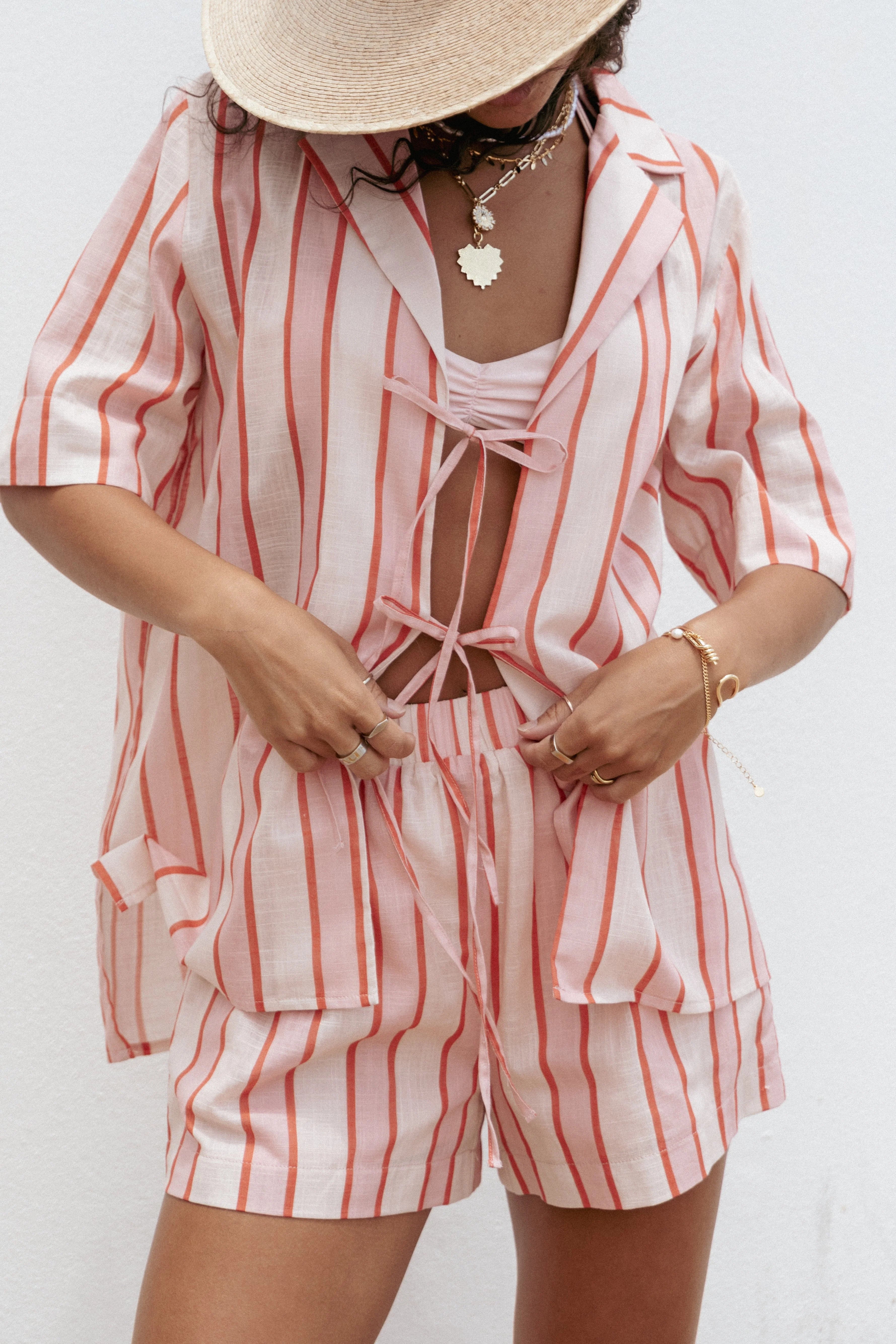 Aaliyah Tie Front Top Pink Stripe