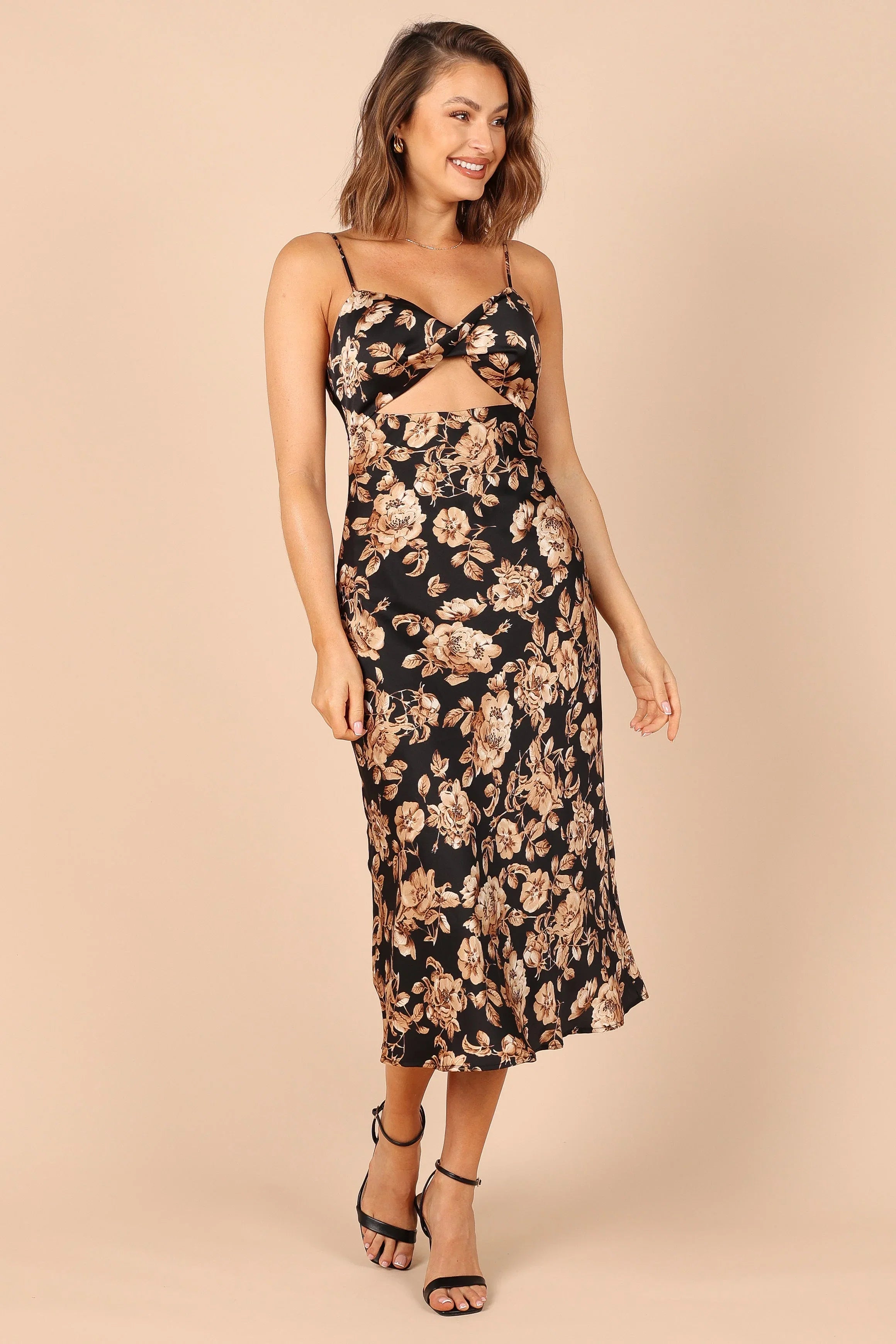 Saga Cut Out Midi Dress Black Floral