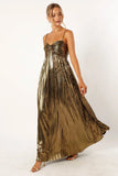 Kanthro Pleated Maxi Dress Gold