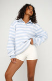 Best Influence Oversized Henley Sweater Grey Marle Blue Stripe