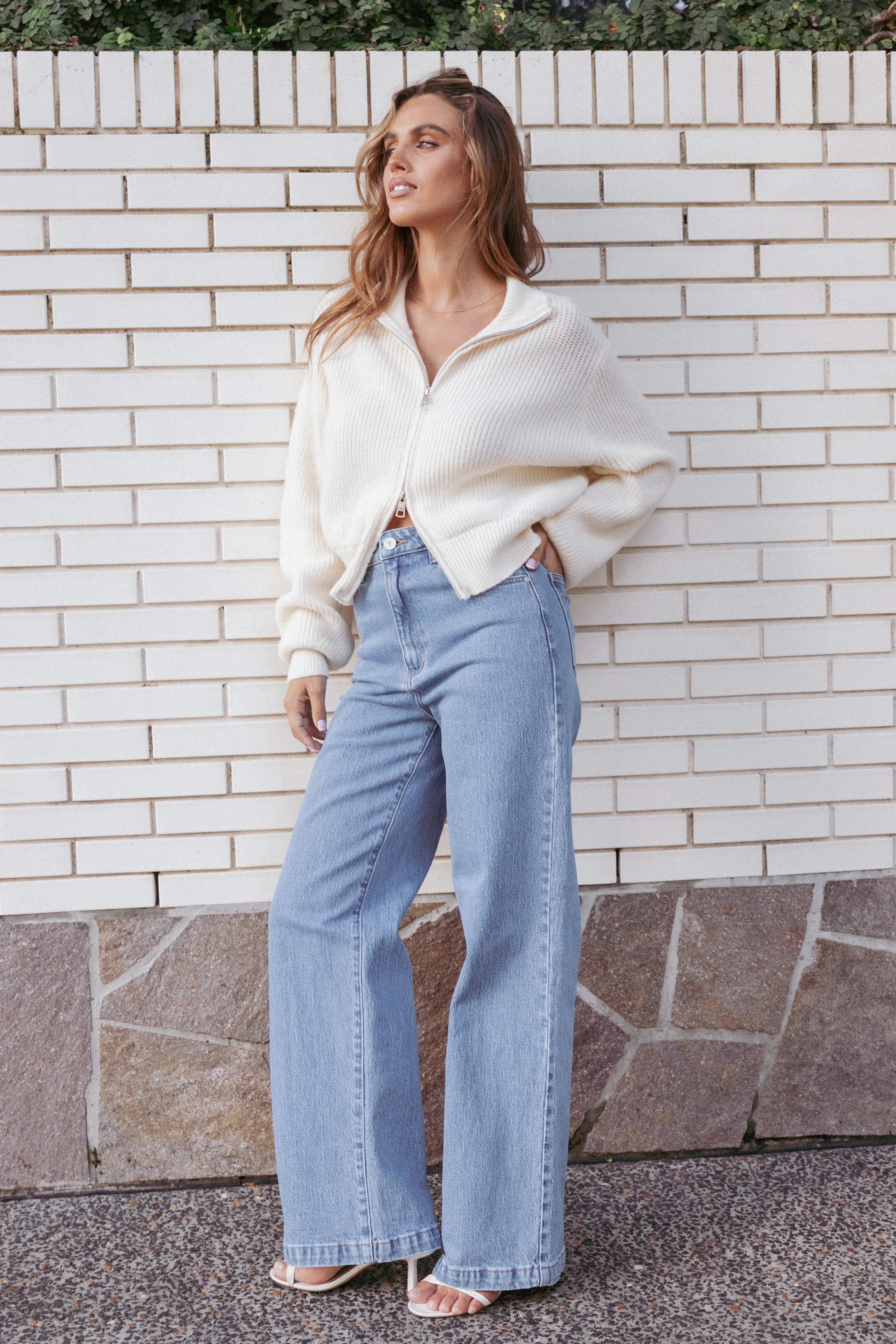 Kourtney Zip Cardigan Cream