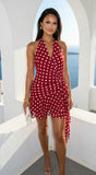 Amour Polka Dot Wrap Mini Dress Red