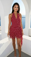 Amour Polka Dot Wrap Mini Dress Red