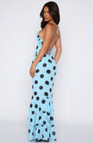 Power Ballad Maxi Dress Baby Blue Choc Polka Dot