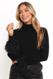 Fame Crewneck Feather Sleeve Knit Sweater Black