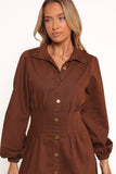 Phoenix Long Sleeve Mini Dress Brown Denim