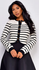 Eliana Stripe Button Down Cardigan Ivory