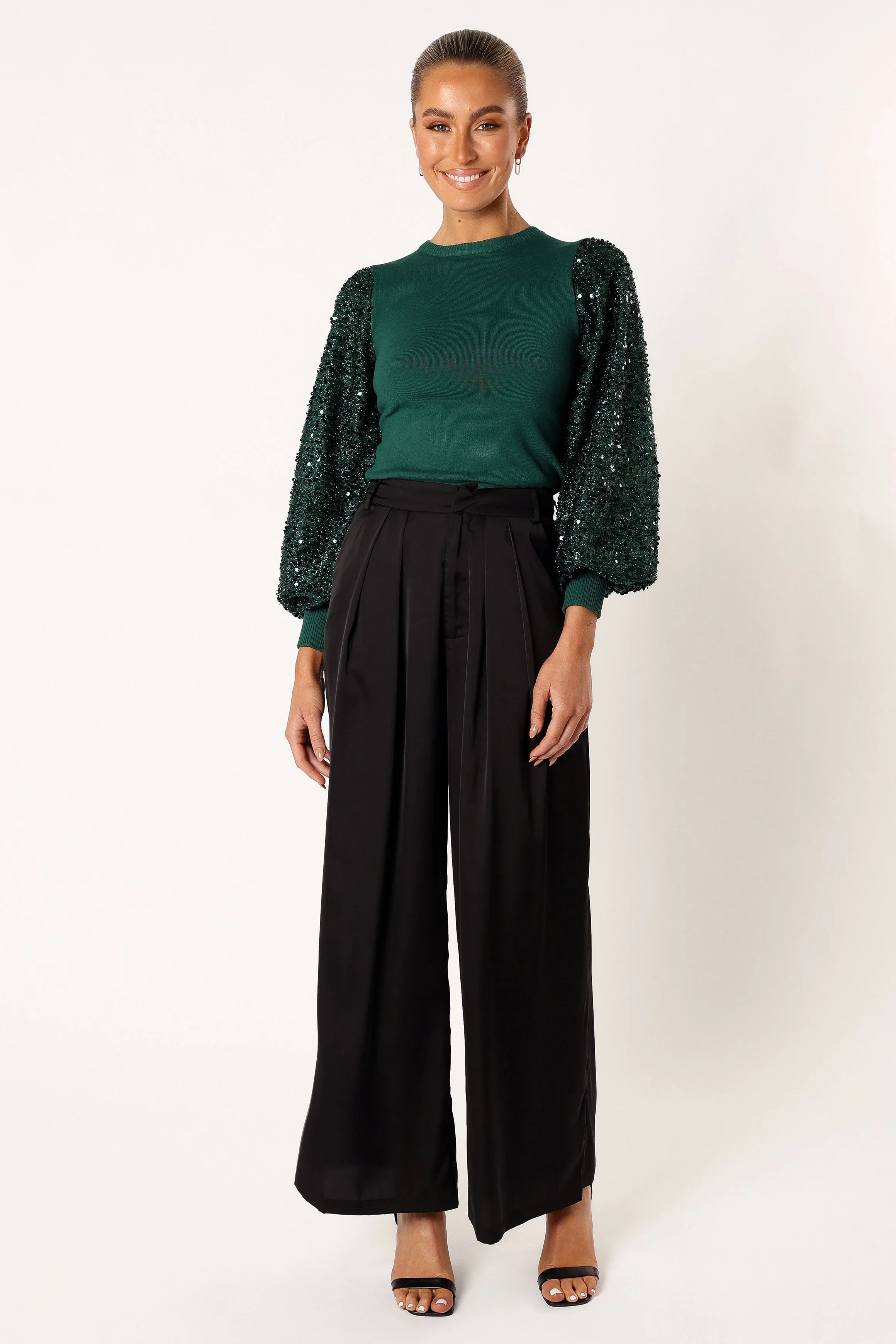 Rowan Sequin Sleeve Top Green