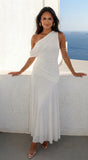 Athenya Draped One Shoulder Maxi Dress Cream White