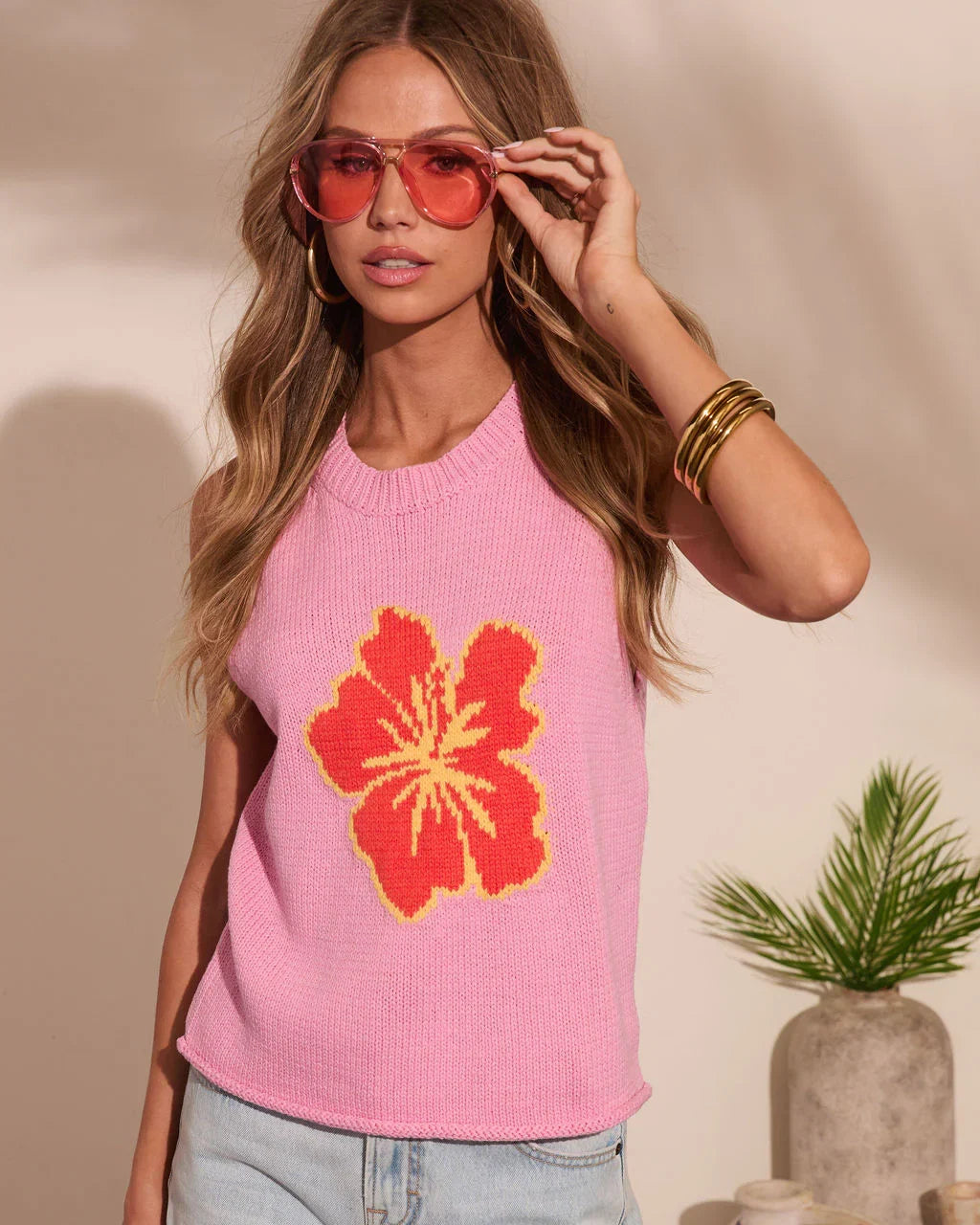 Island Blossom Knit Tropical Floral Graphic Sweater