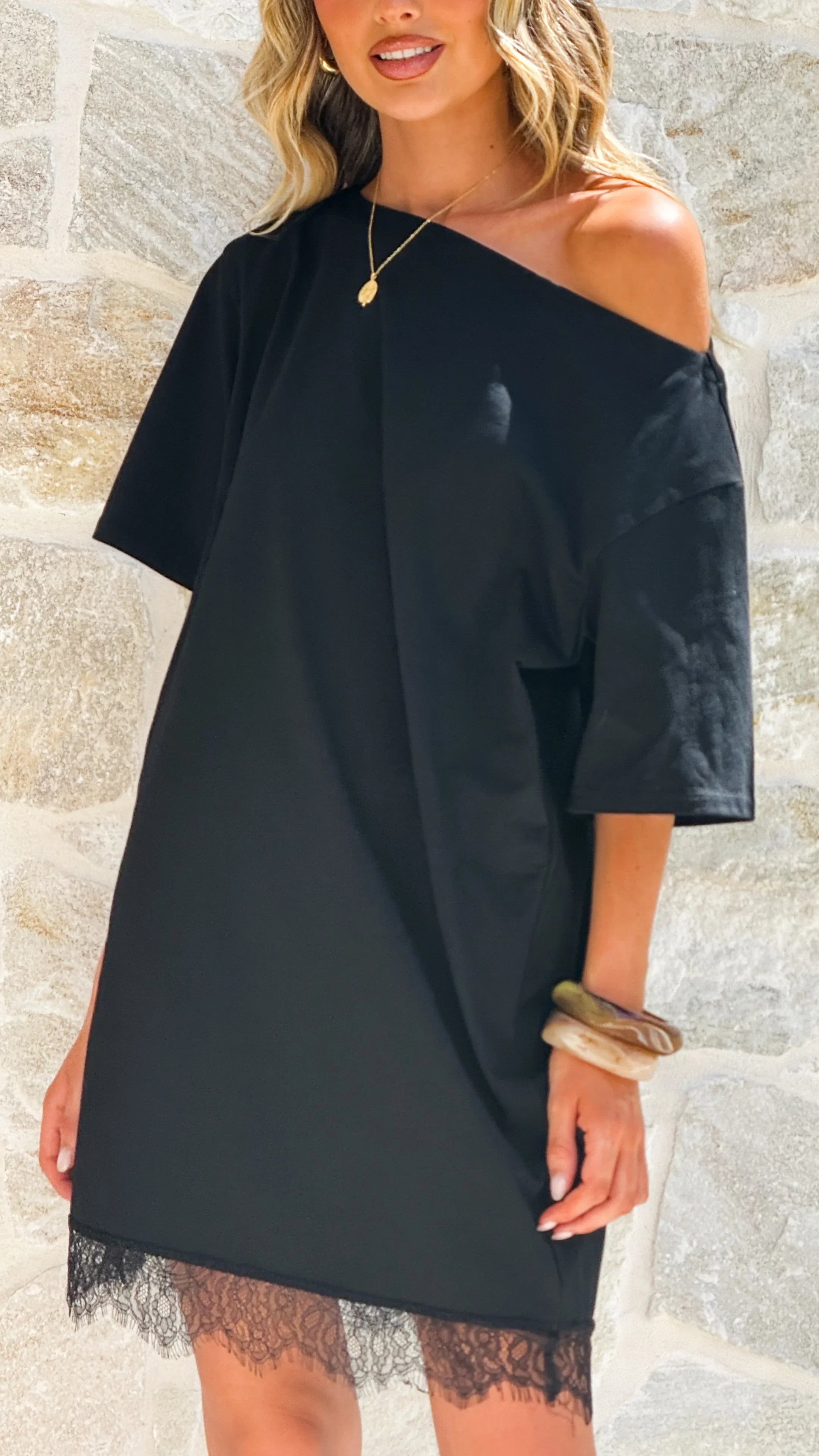 Kailen T Shirt Lace Mini Dress Black