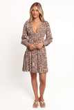 Sheridan Long Sleeve Mini Dress Chocolate Brown Print