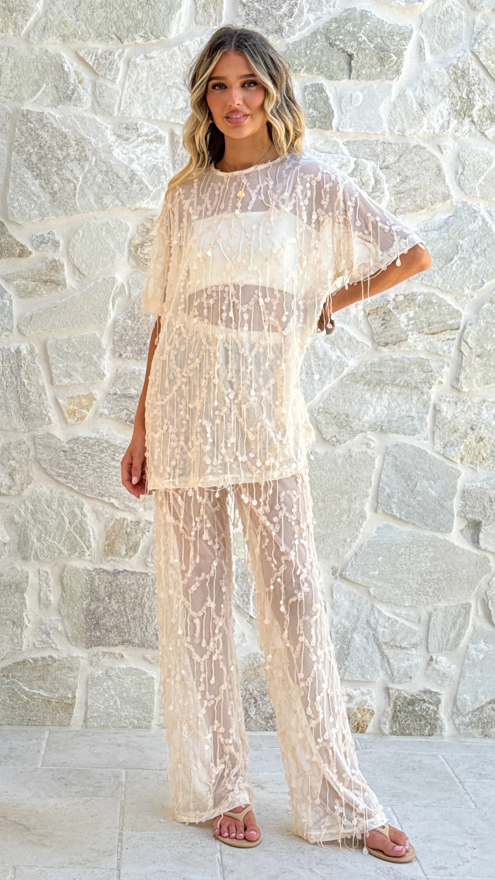 Zabby Sequin Pants Beige