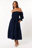 Domenica Shirred Long Sleeve Dress Navy