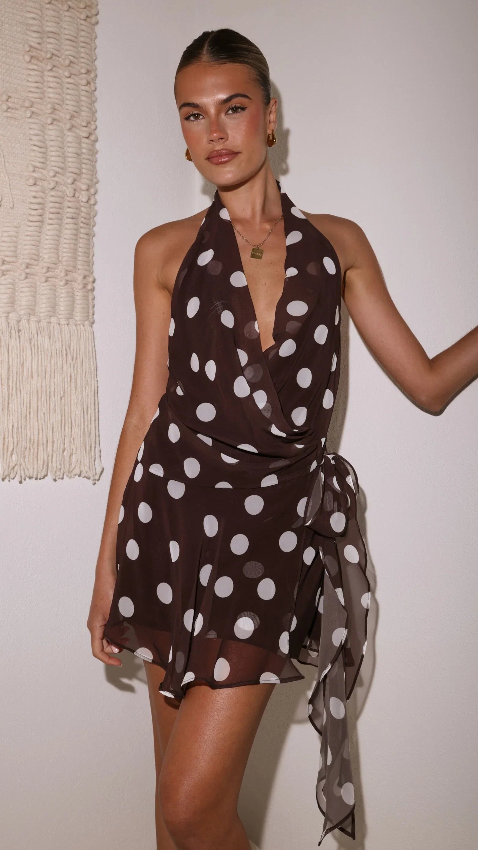 Lily Halter Mini Dress Chocolate Spot