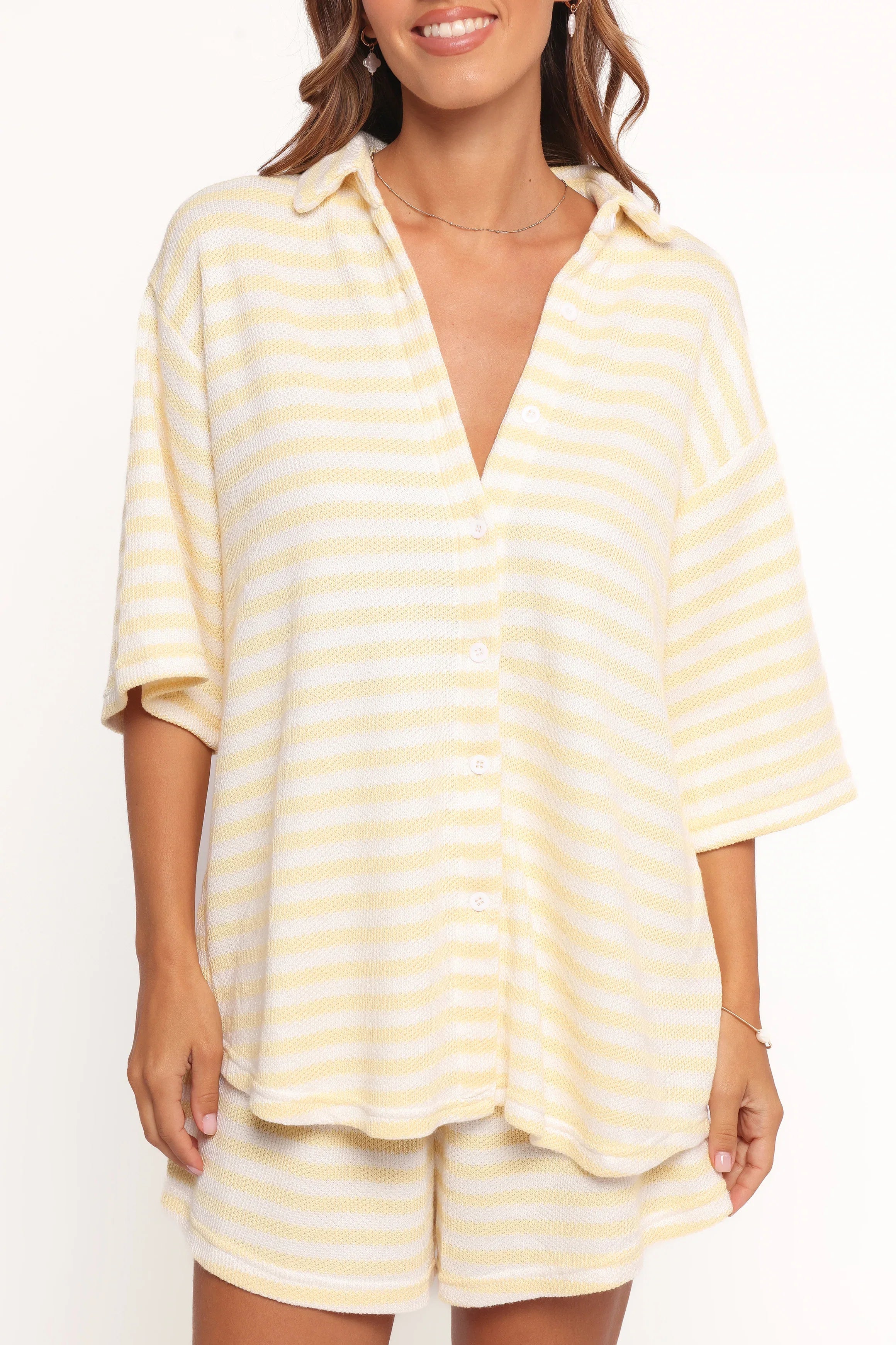 Sunny Knitted Short Set Yellow Stripe