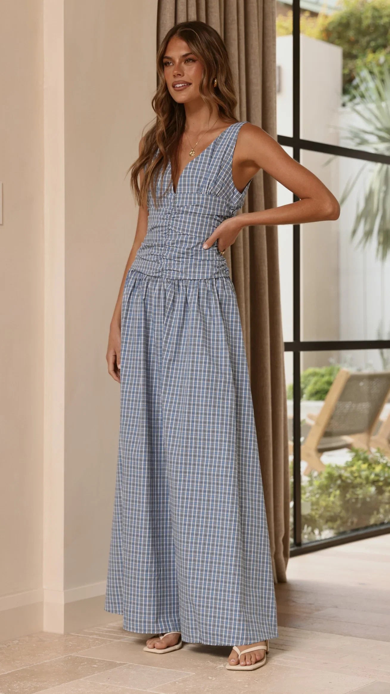 Sanya Maxi Dress Blue Check